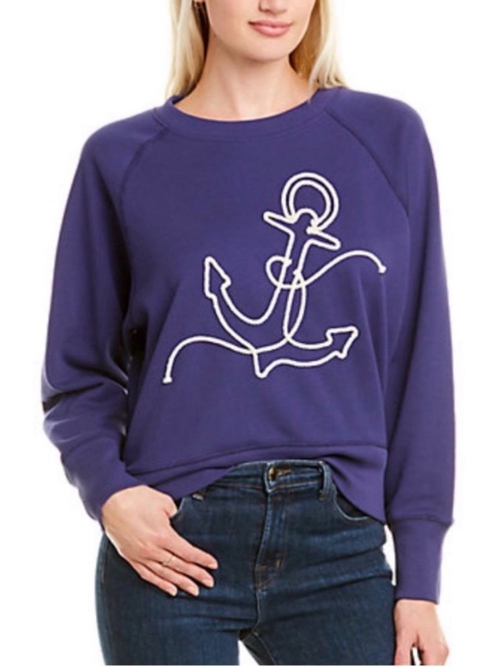 J Crew Anchor Sweatshirt in Original Cotton Terry Blue Size Medium